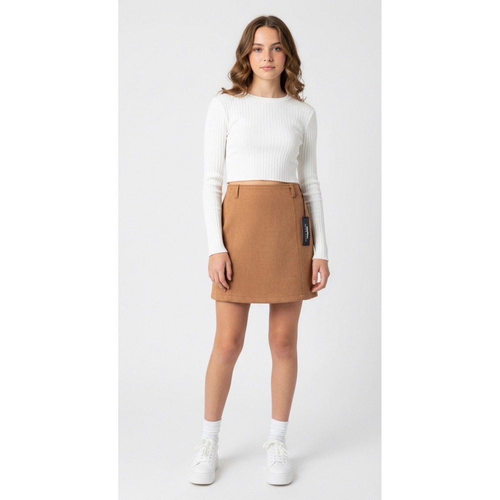 Haute Monde Faux Suede A Line Skirt Camel Tan Button Detail Size L